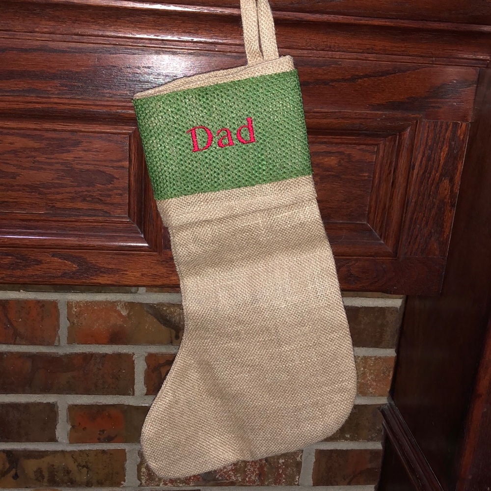 “Dad” Green Burlap Christmas Stocking